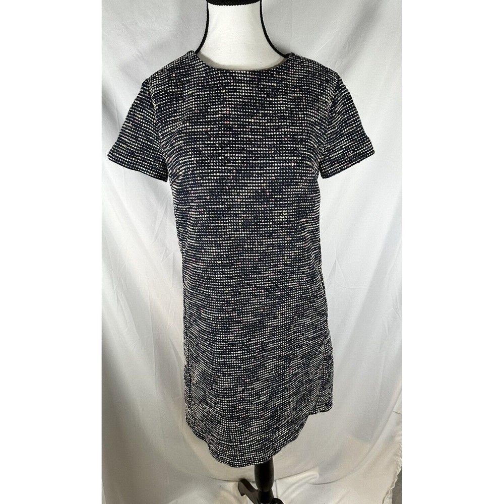 Loft Womens Shift Dress Short Sleeves Navy/multicolor Size 0 Work Tweed